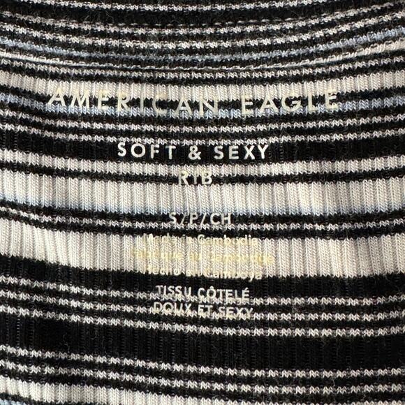 American Eagle Small Soft & Sexy Rib Top Striped Stretch Cap Sleeves Scoop Neck - Picture 6 of 8